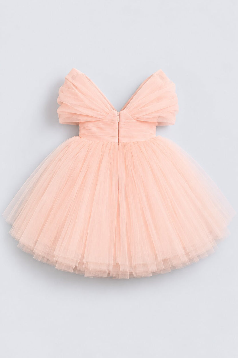 Girls Peach Net Party Dress - Image 4