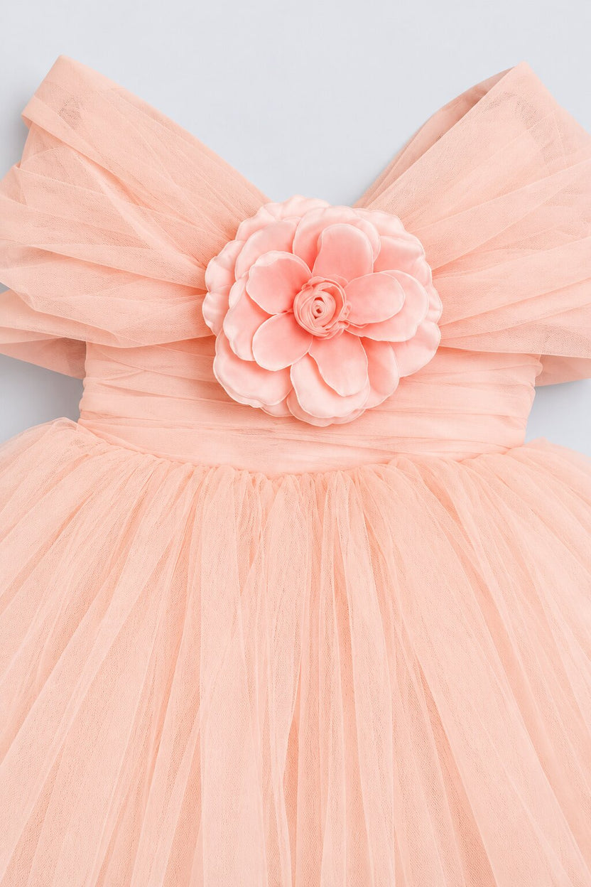 Girls Peach Net Party Dress - Image 5