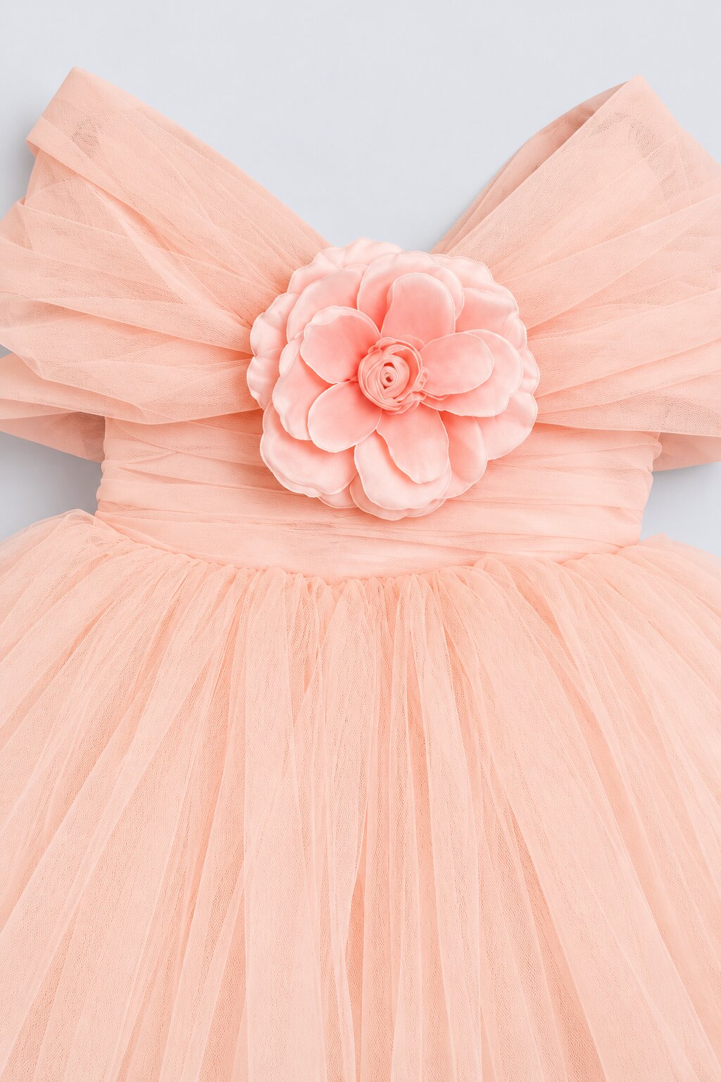 Girls Peach Net Party Dress - Image 6