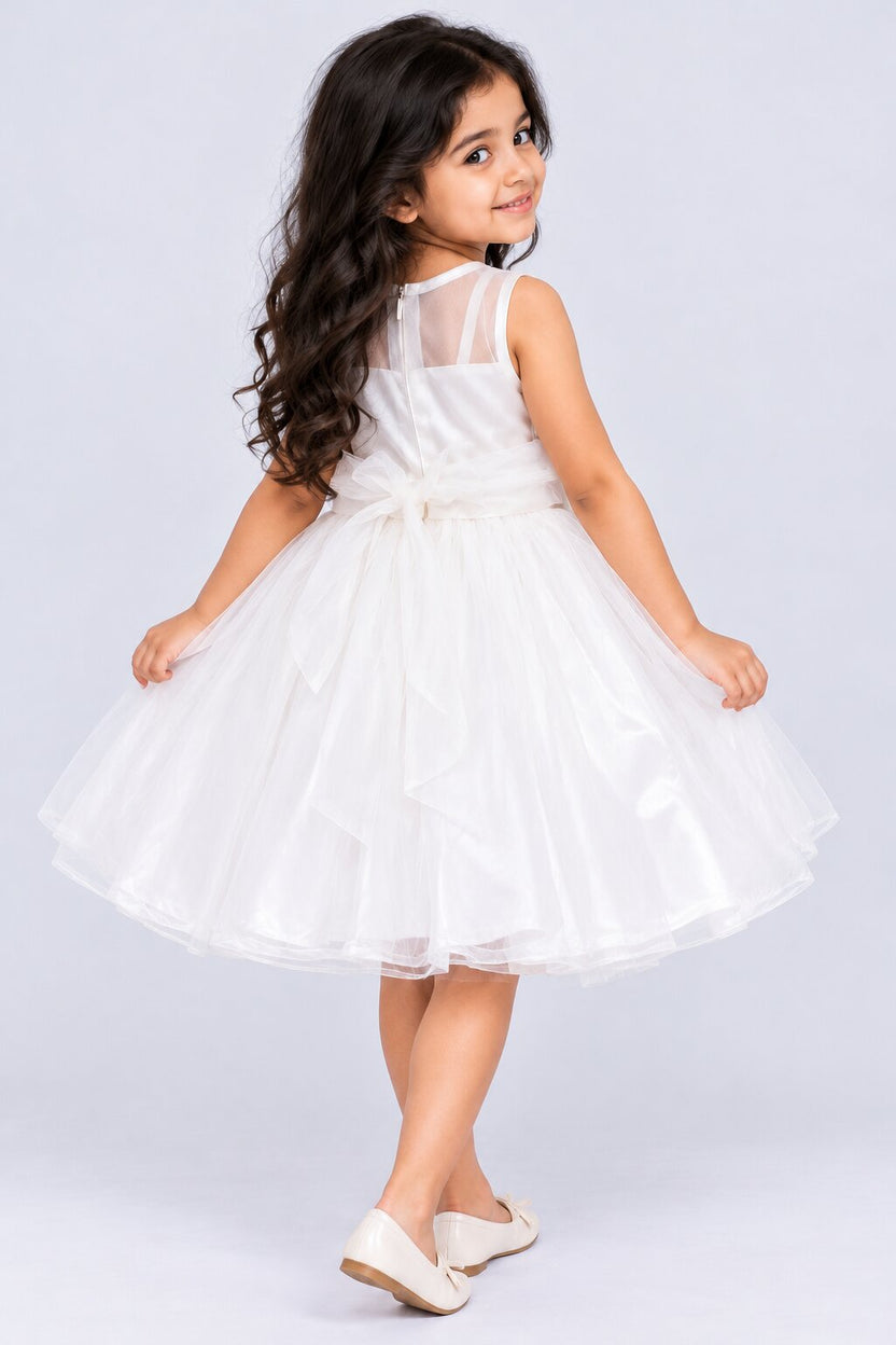Girls Off White Floral Applique Party Dress - Image 3