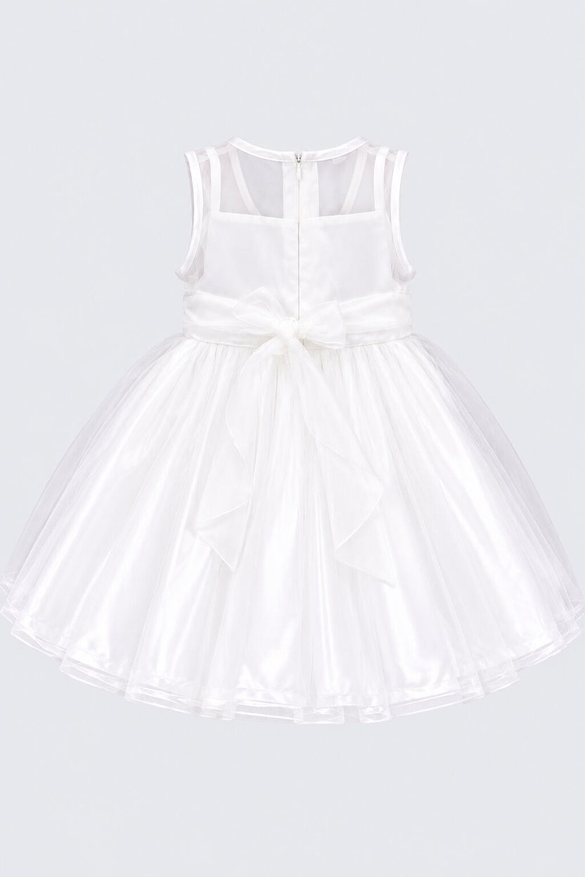 Girls Off White Floral Applique Party Dress - Image 4