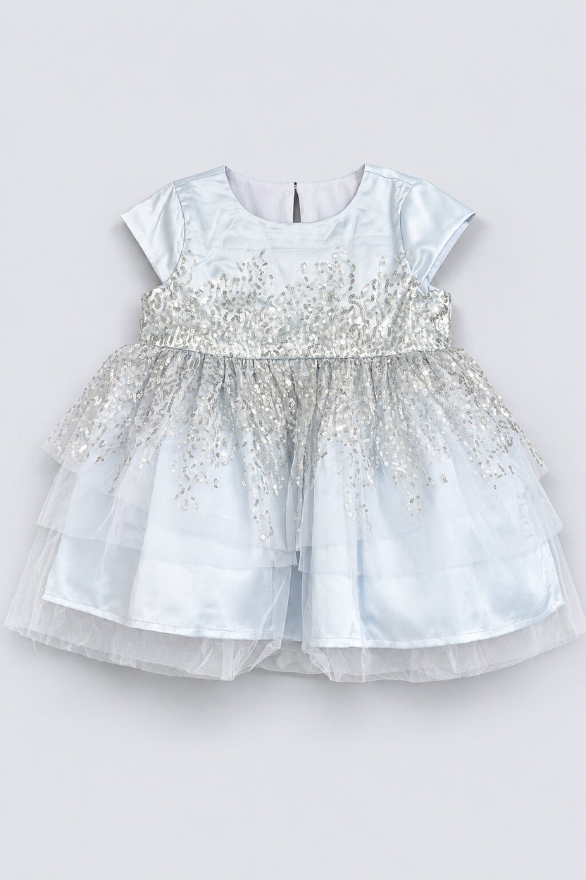 Girls Light Blue Sequin Embellished Party Dress - Image 2