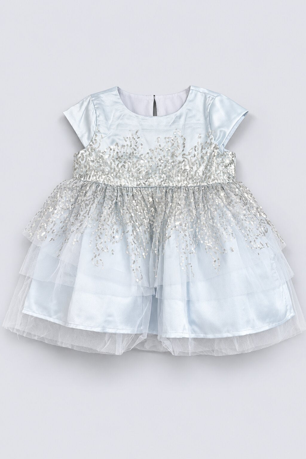 Girls Light Blue Sequin Embellished Party Dress - Image 2