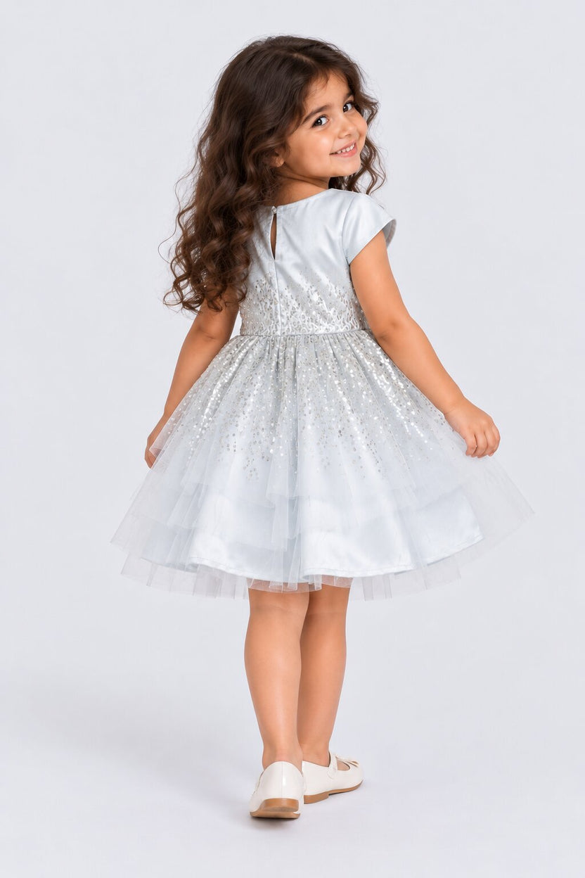 Girls Light Blue Sequin Embellished Party Dress - Image 3
