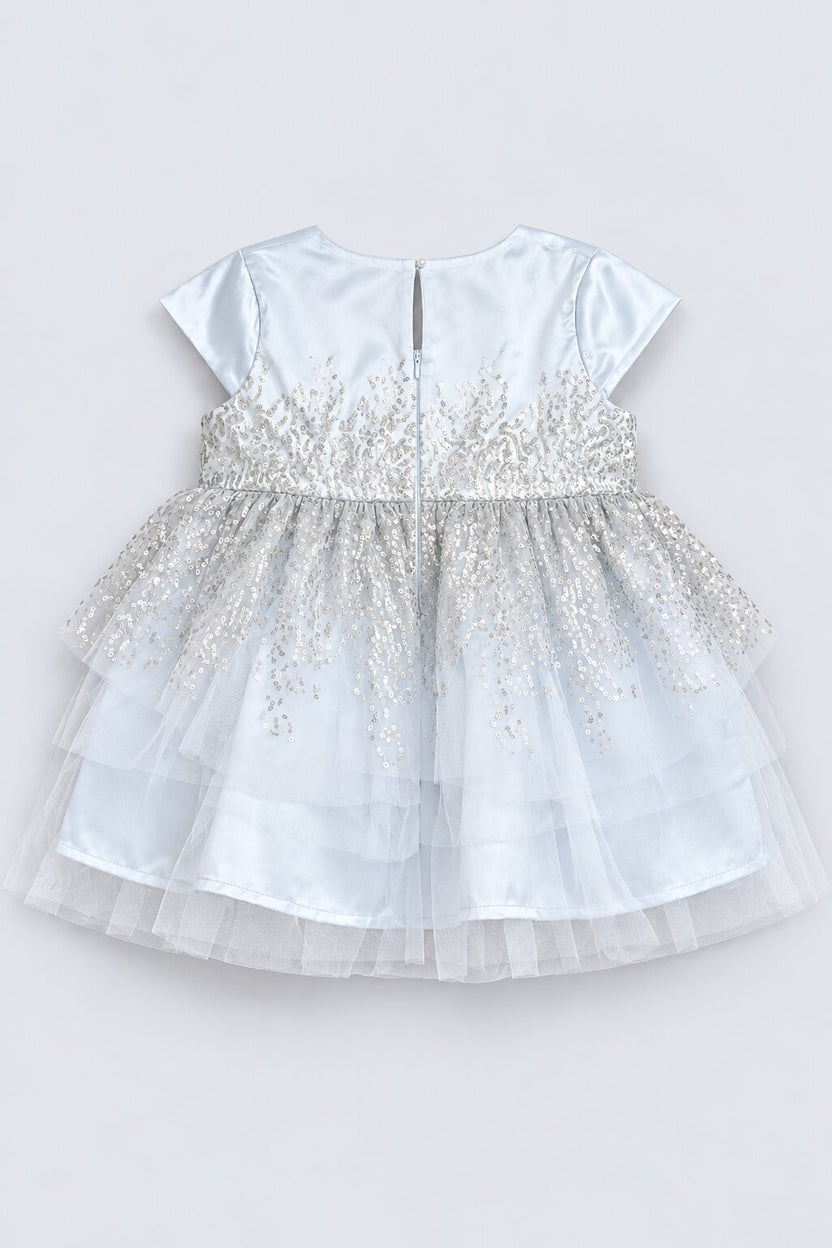 Girls Light Blue Sequin Embellished Party Dress - Image 4