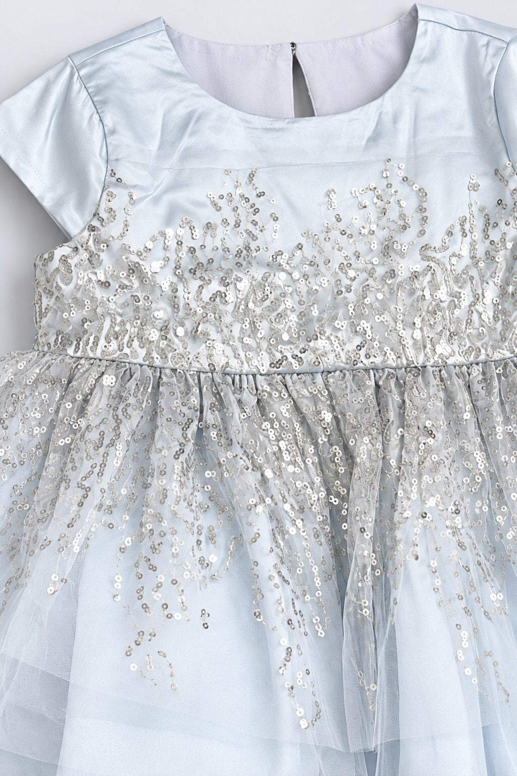 Girls Light Blue Sequin Embellished Party Dress - Image 6