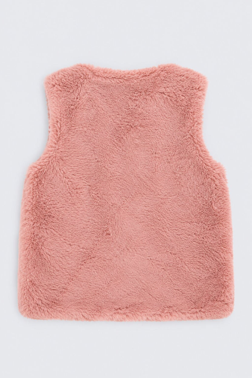 Girls Peach Embellished Fur Jacket - Image 4