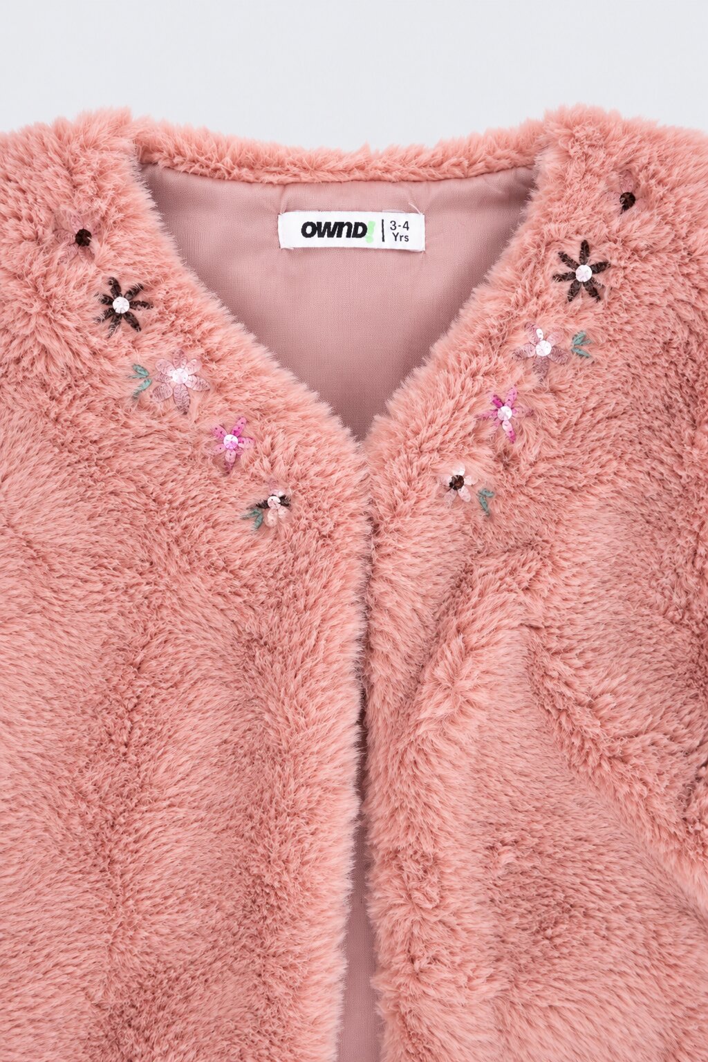 Girls Peach Embellished Fur Jacket - Image 6