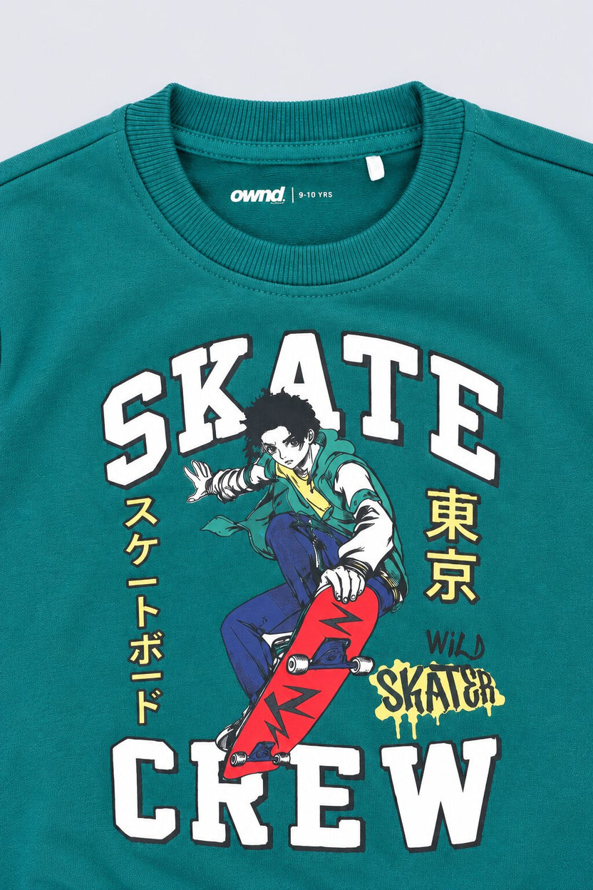 Tweens Boys Skate Green Crew Graphic Sweatshirt - Image 6