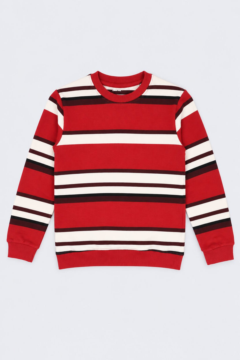 Tweens Boys Striped Red Crew Neck Sweatshirt - Image 2