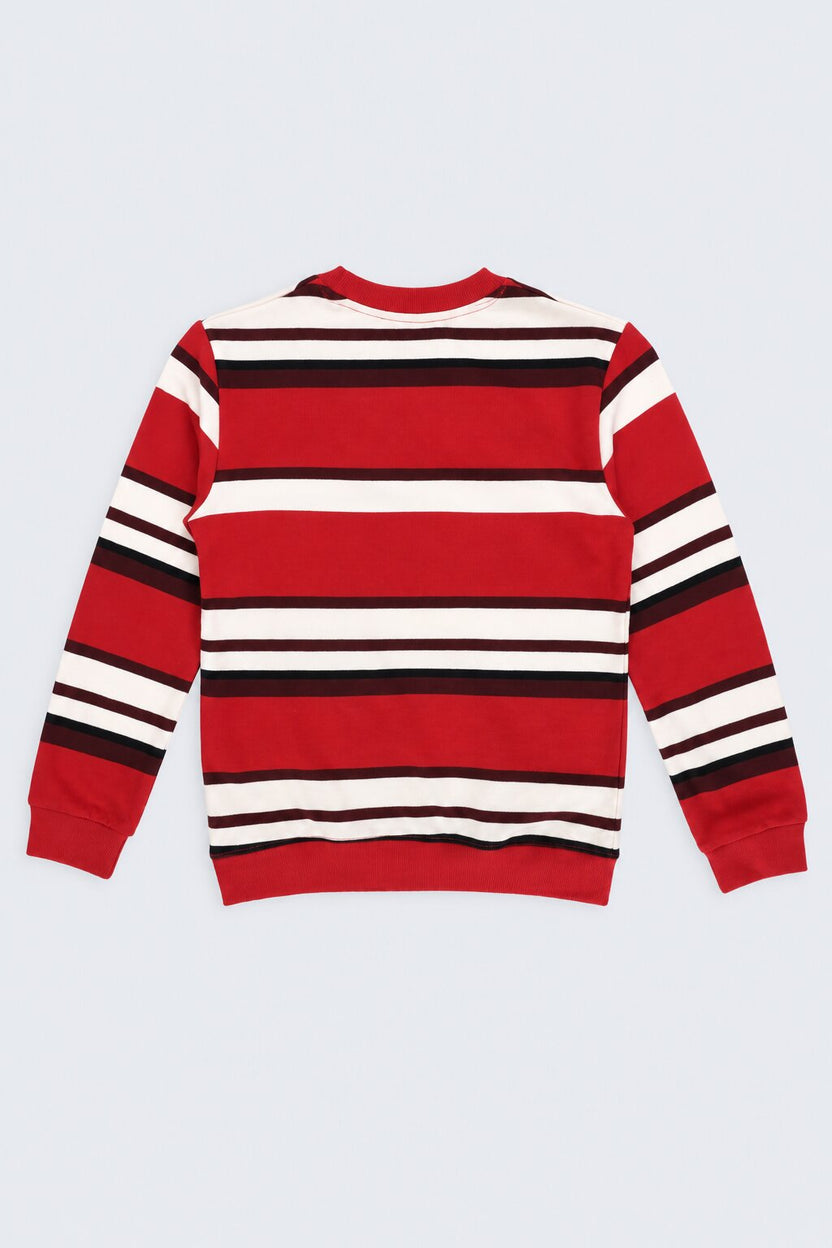 Tweens Boys Striped Red Crew Neck Sweatshirt - Image 3