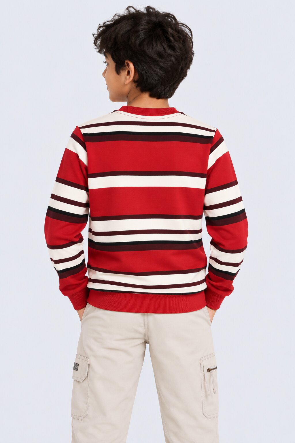 Tweens Boys Striped Red Crew Neck Sweatshirt - Image 4