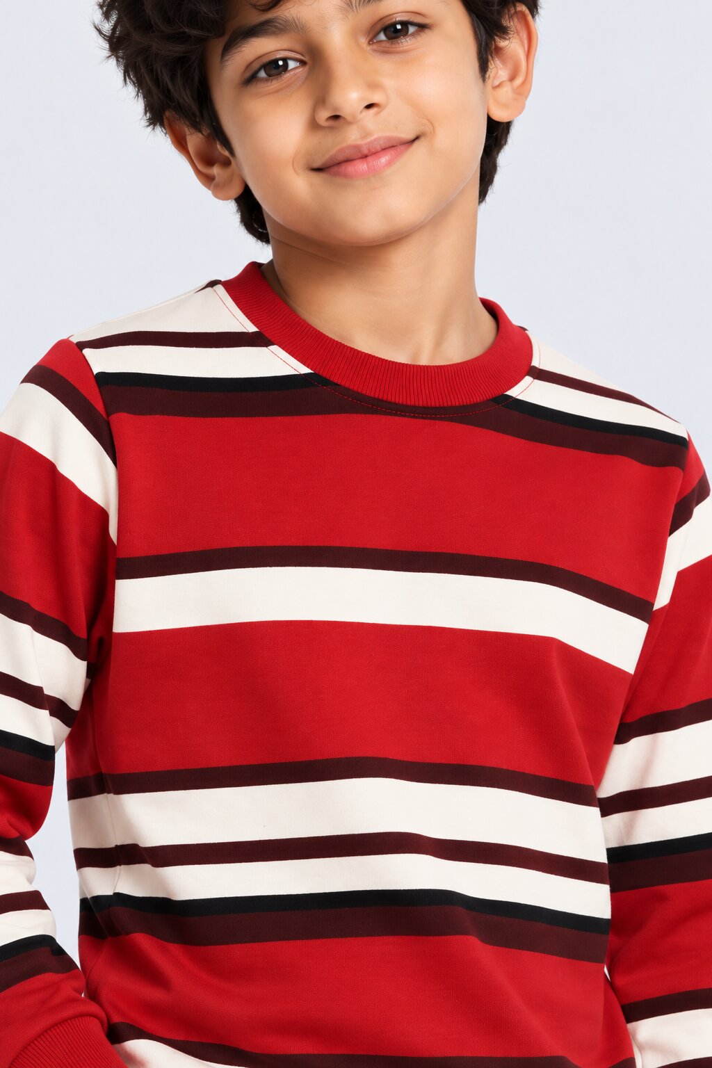Tweens Boys Striped Red Crew Neck Sweatshirt - Image 5