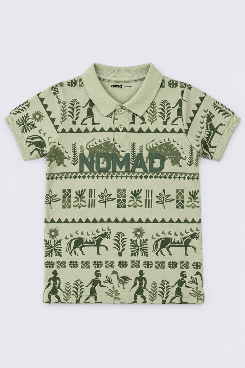 Tweens Boys Olive Nomad Print Polo T-Shirt - Image 2