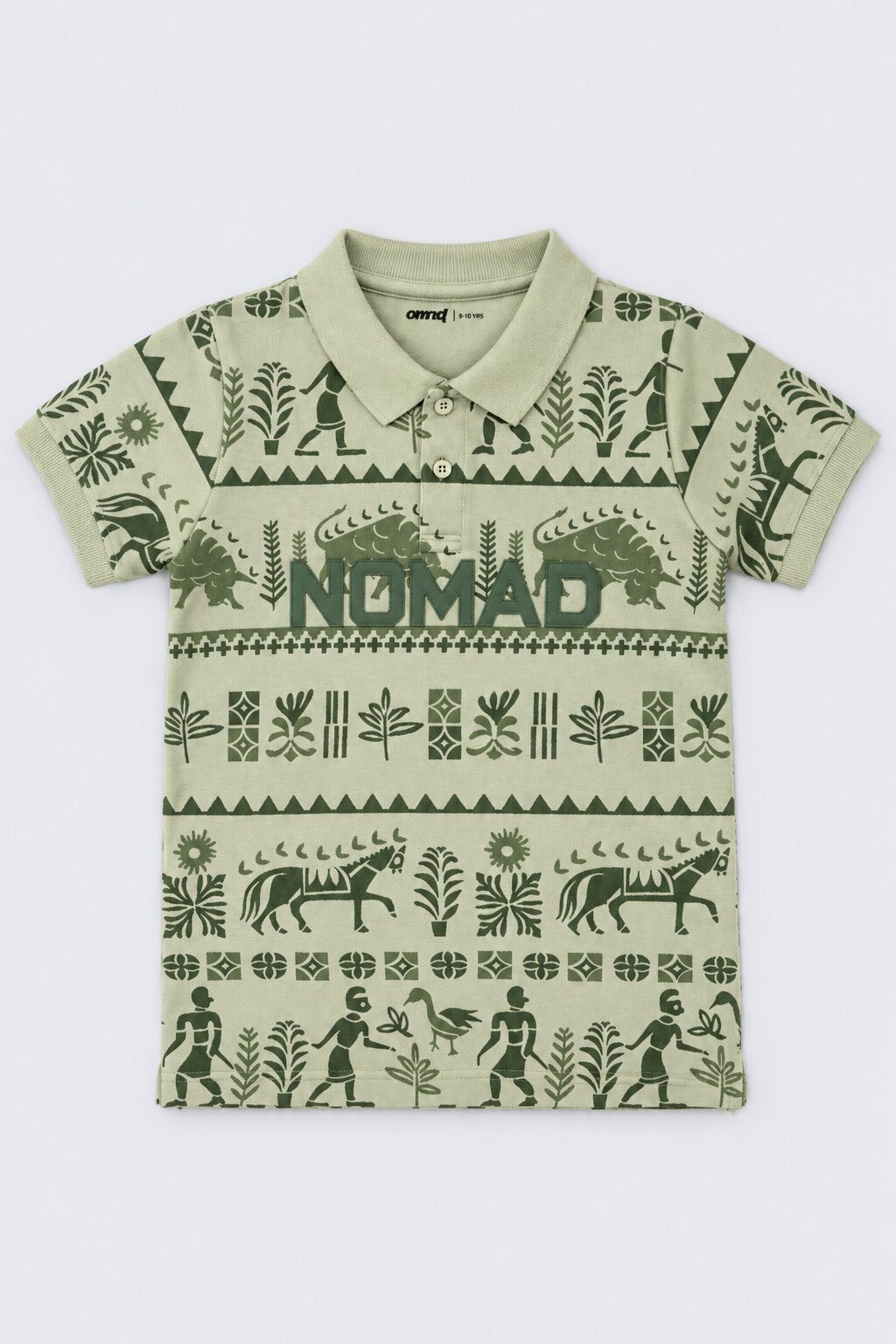 Tweens Boys Olive Nomad Print Polo T-Shirt - Image 2