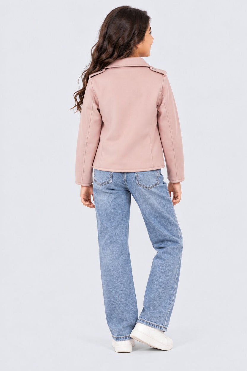 Tweens Girls Pink Biker Style Jacket - Image 3