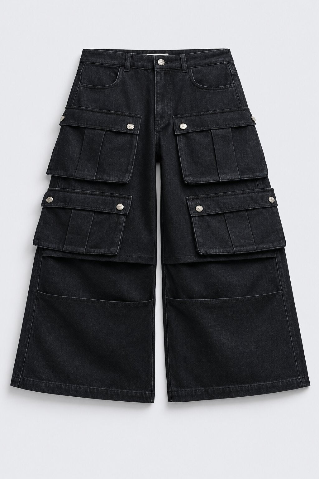 Tweens Girls Black Wide Leg Cargo Jeans - Image 2