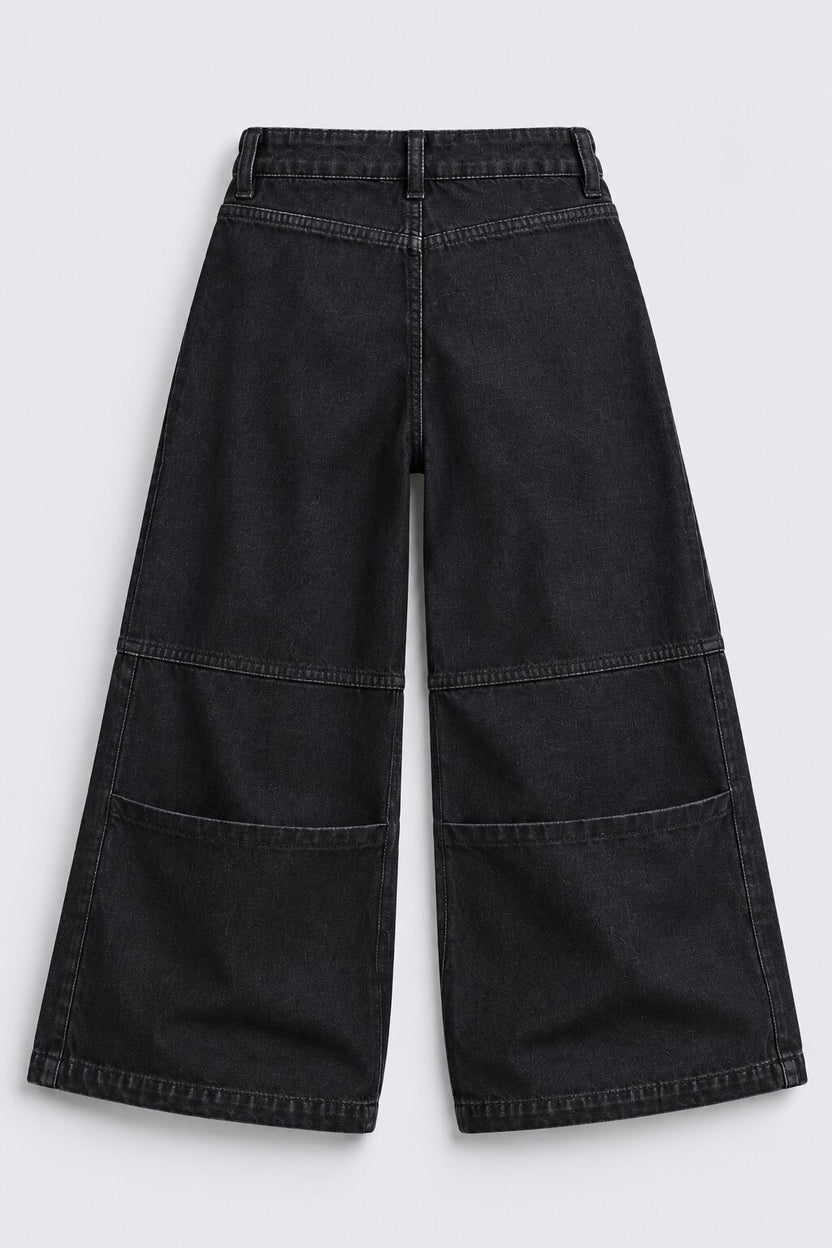 Tweens Girls Black Wide Leg Cargo Jeans - Image 4