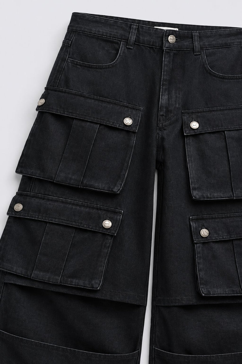 Tweens Girls Black Wide Leg Cargo Jeans - Image 5