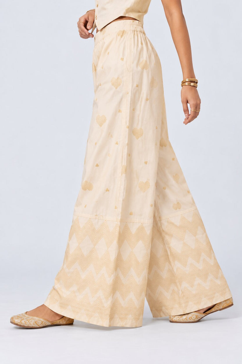 Womens Cream Heart Print Chanderi Palazzos - Image 4