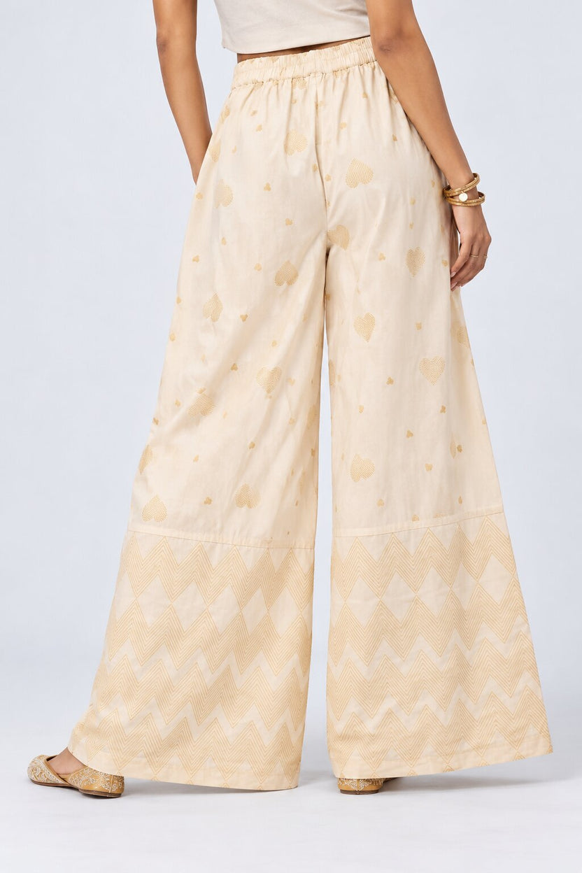Womens Cream Heart Print Chanderi Palazzos - Image 5