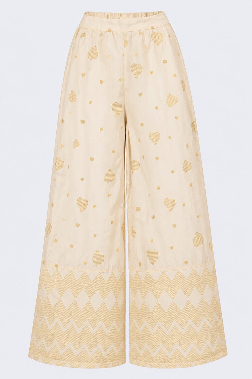 Womens Cream Heart Print Chanderi Palazzos - Image 7