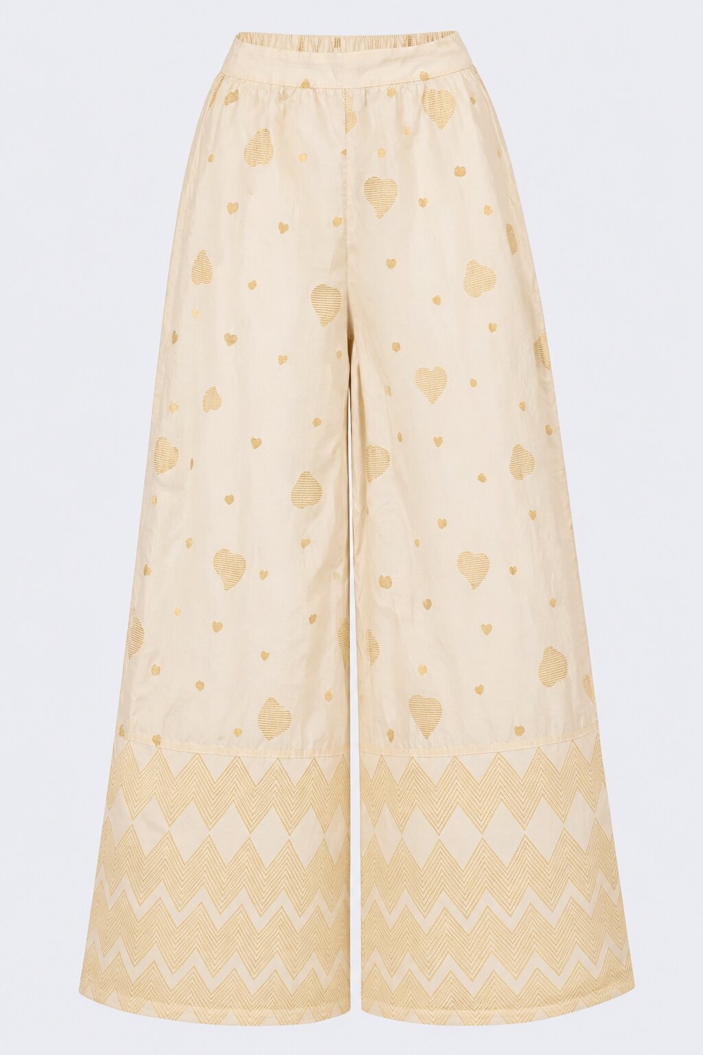 Womens Cream Heart Print Chanderi Palazzos - Image 7