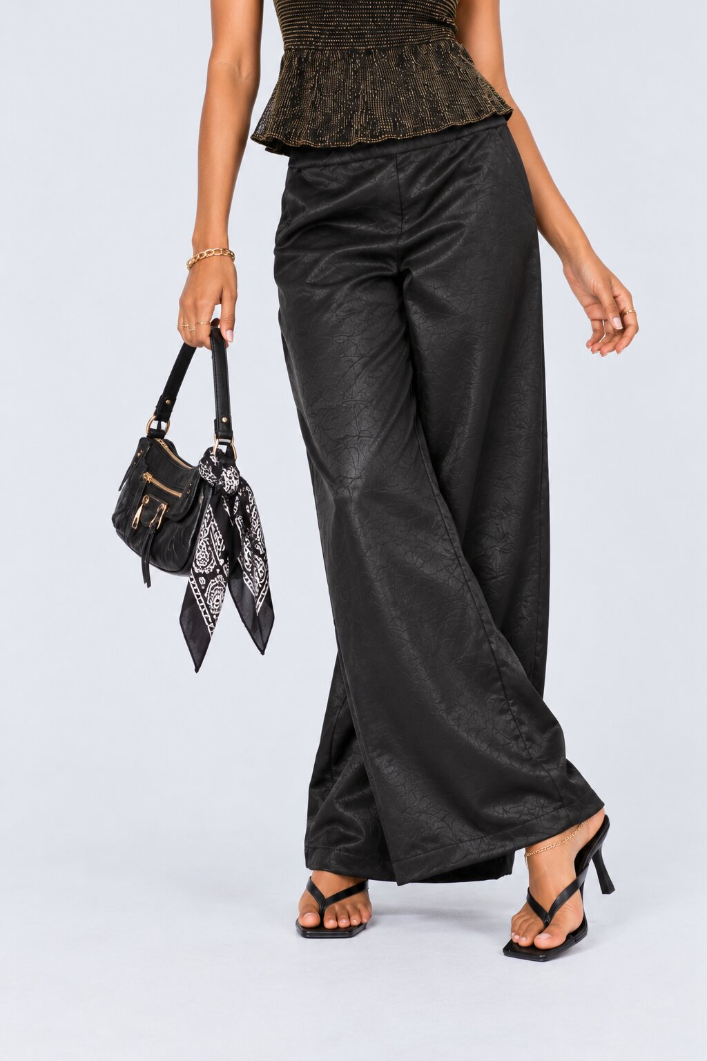 Womens Black Textured Regular Fit Pants - Image 1