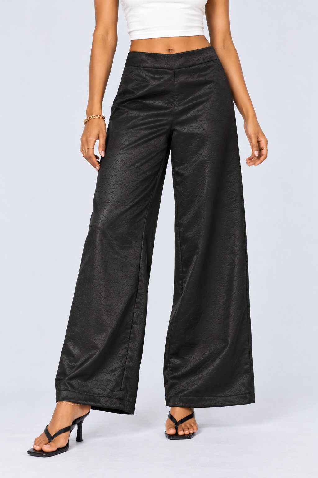 Womens Black Textured Regular Fit Pants - Image 2