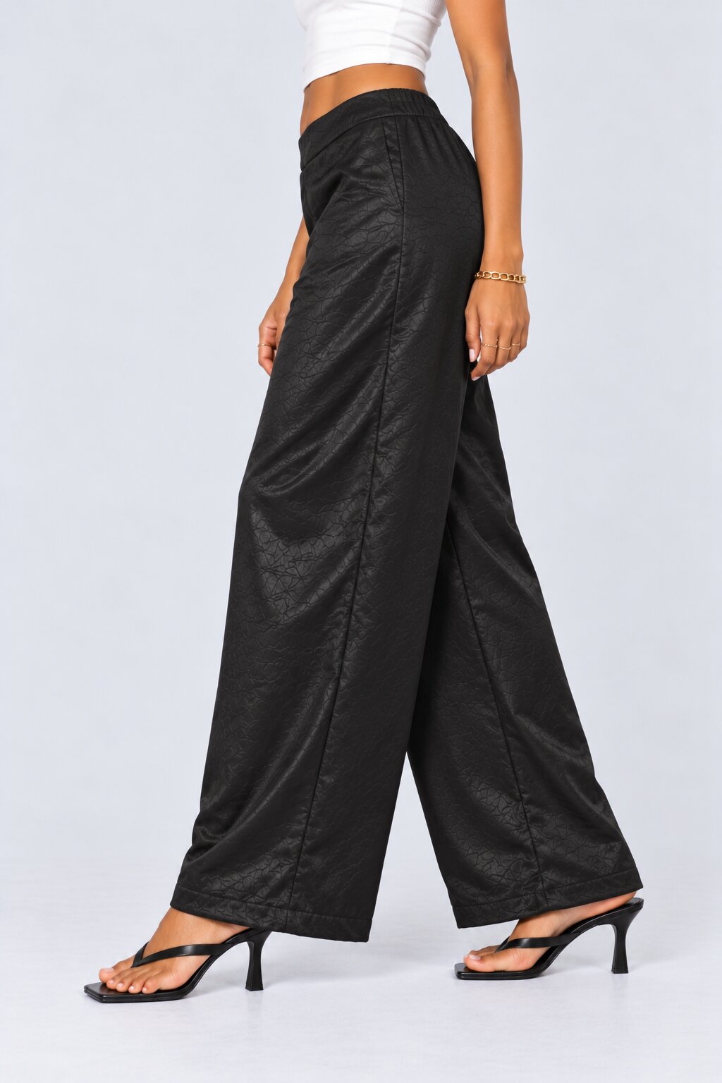Womens Black Textured Regular Fit Pants - Image 4