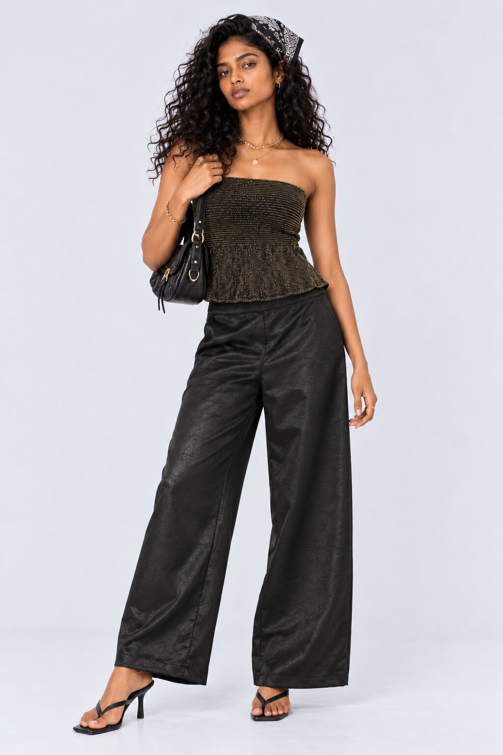 Womens Black Textured Regular Fit Pants - Image 6