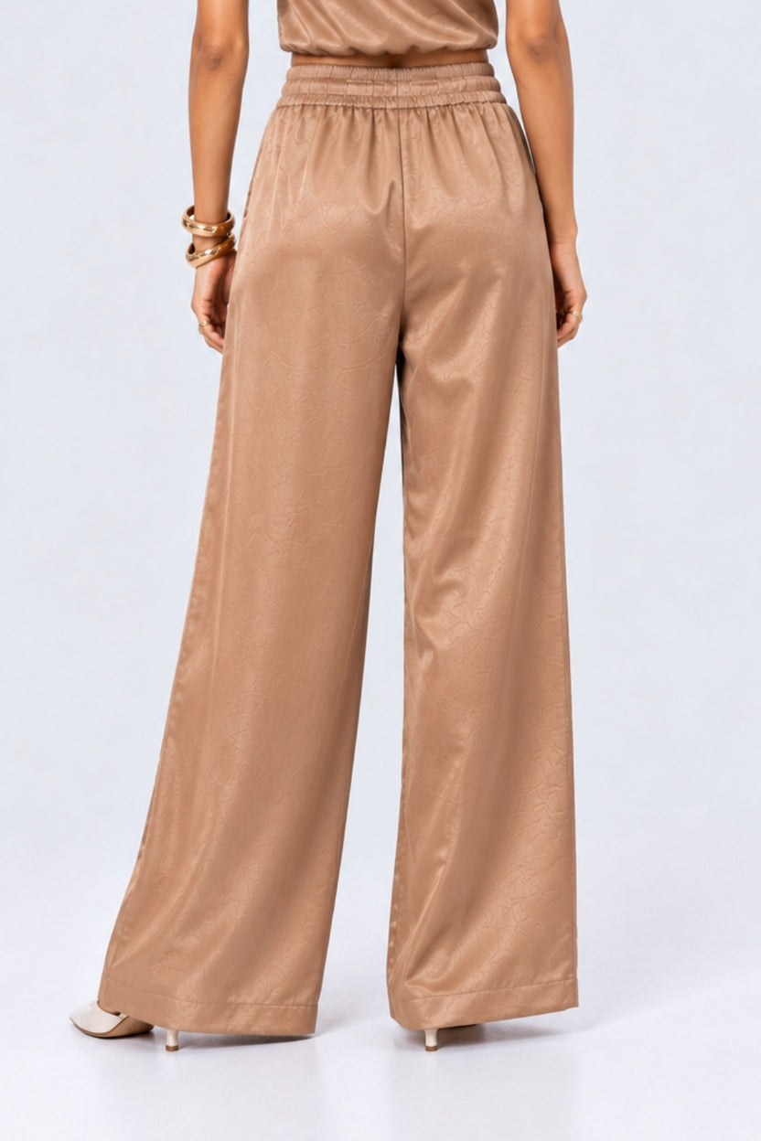 Brown Wide Leg Fit Satin Crush Pants - Image 5