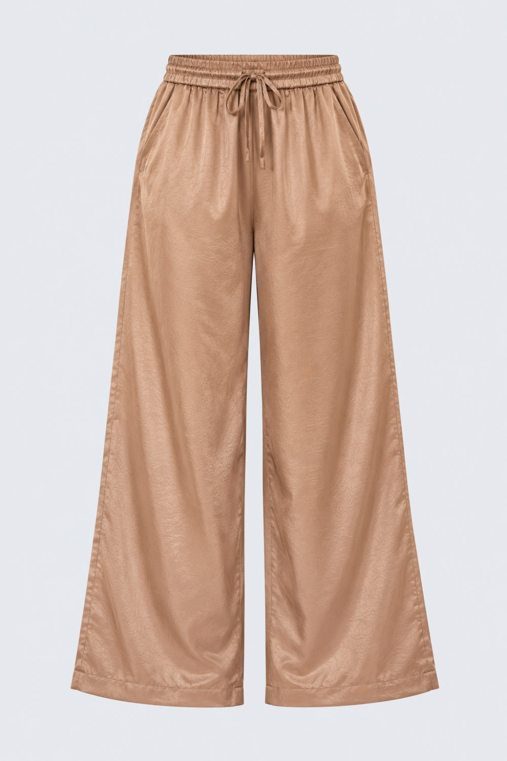 Brown Wide Leg Fit Satin Crush Pants - Image 7
