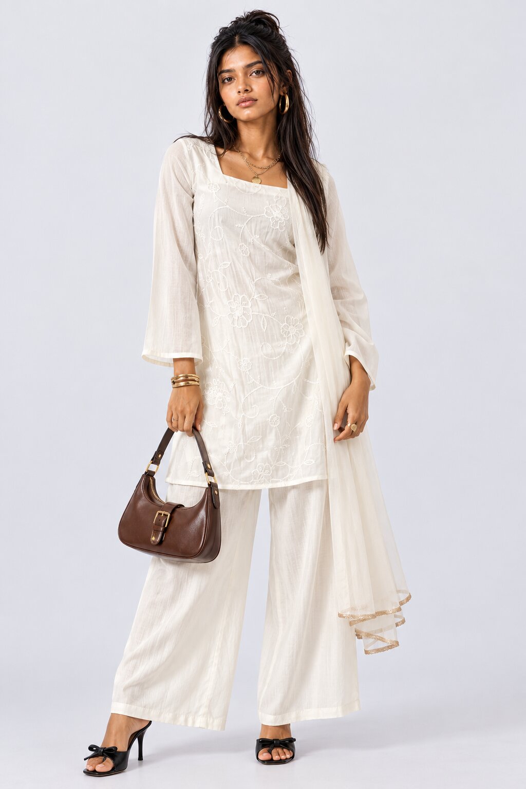Womens Off White Roman Silk Kurta Set - Image 1