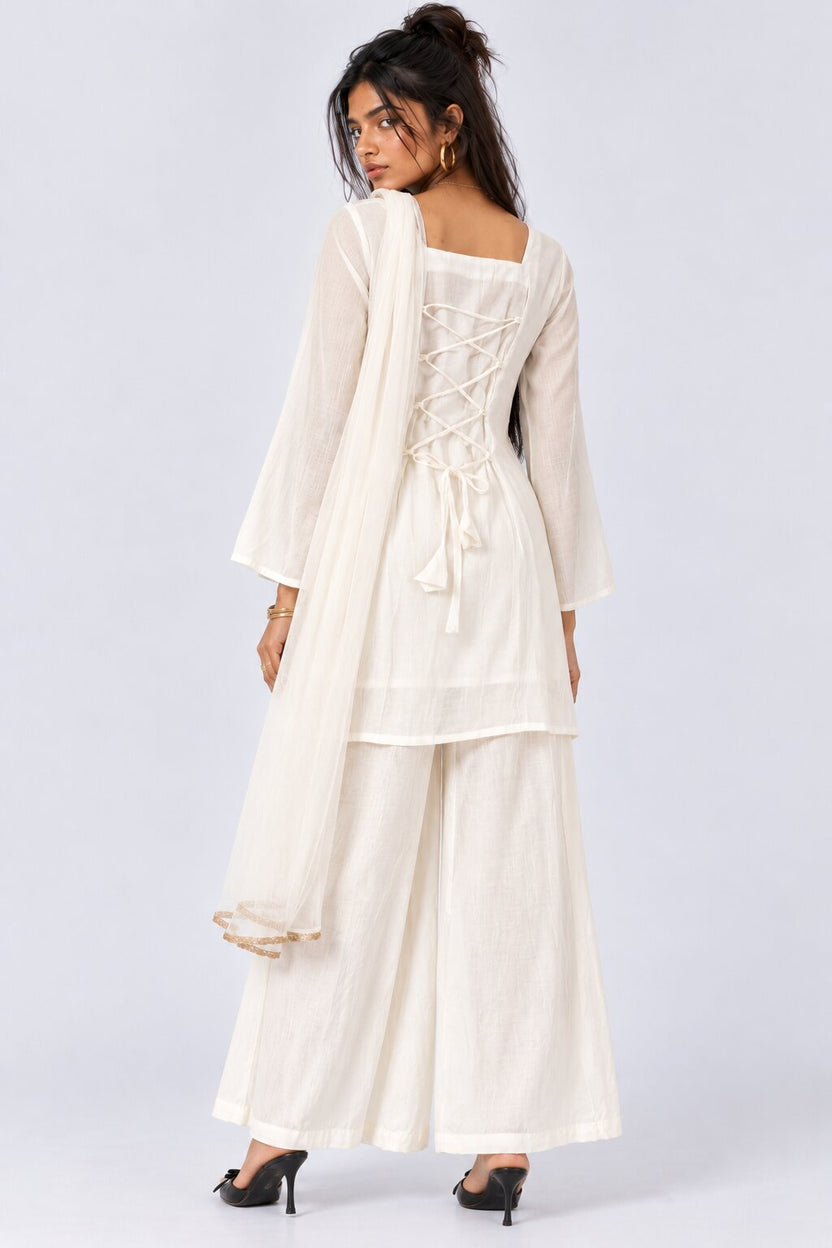 Womens Off White Roman Silk Kurta Set - Image 5