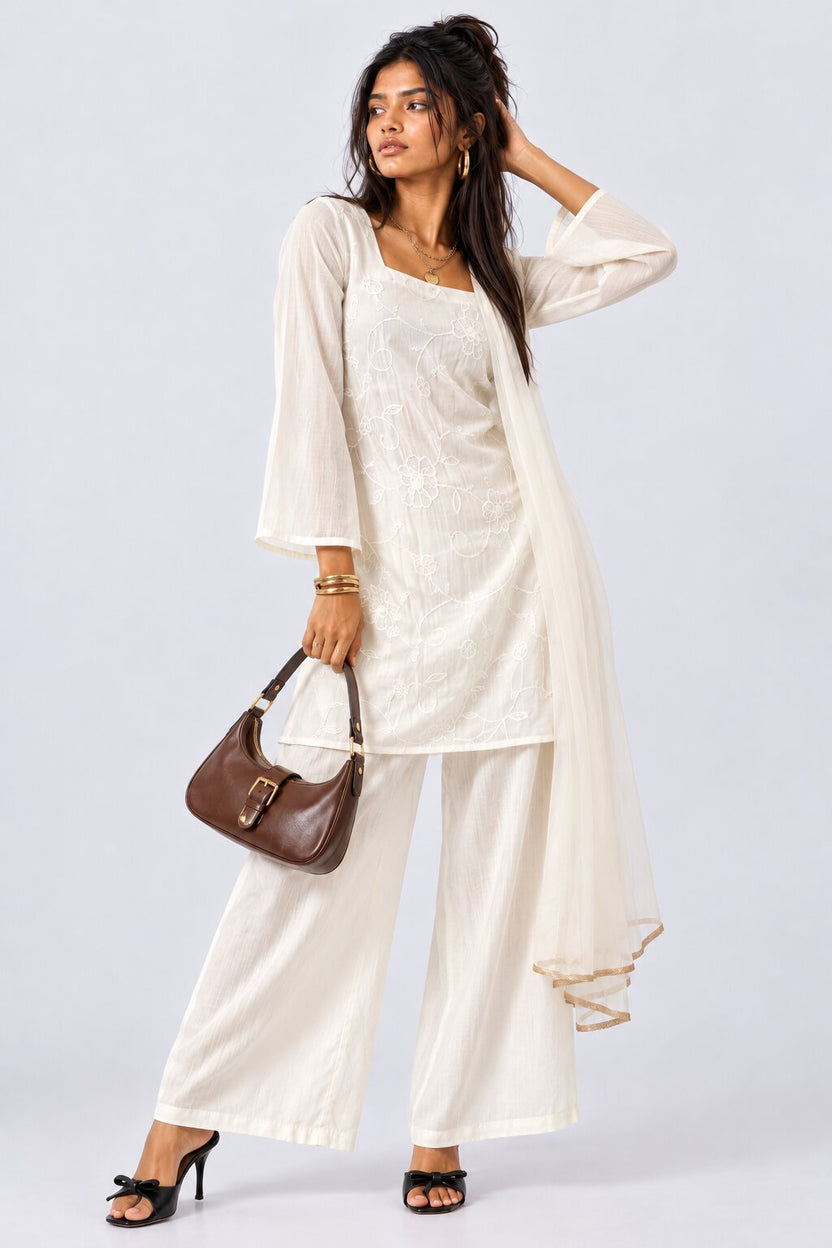 Womens Off White Roman Silk Kurta Set - Image 6