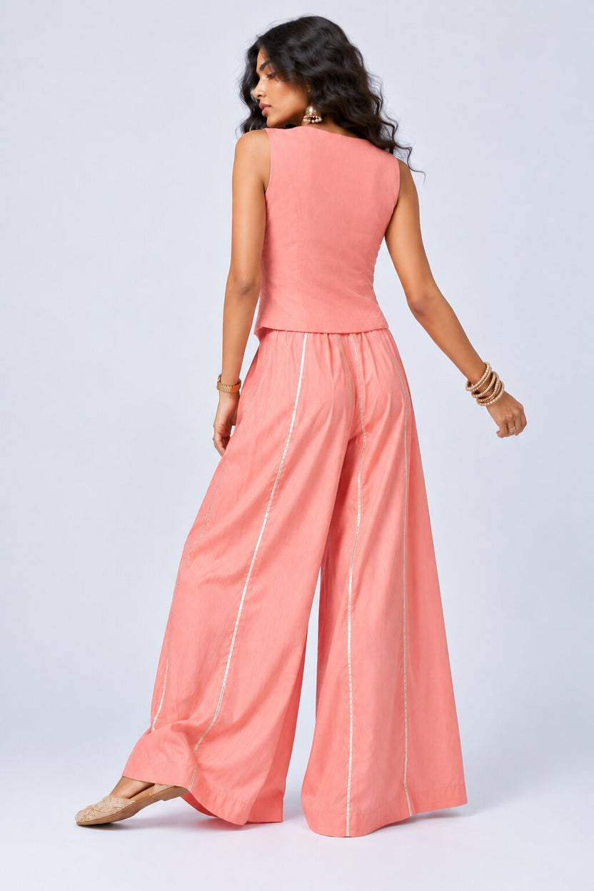 Peach Embroidered Waistcoat and Palazzo Set - Image 4