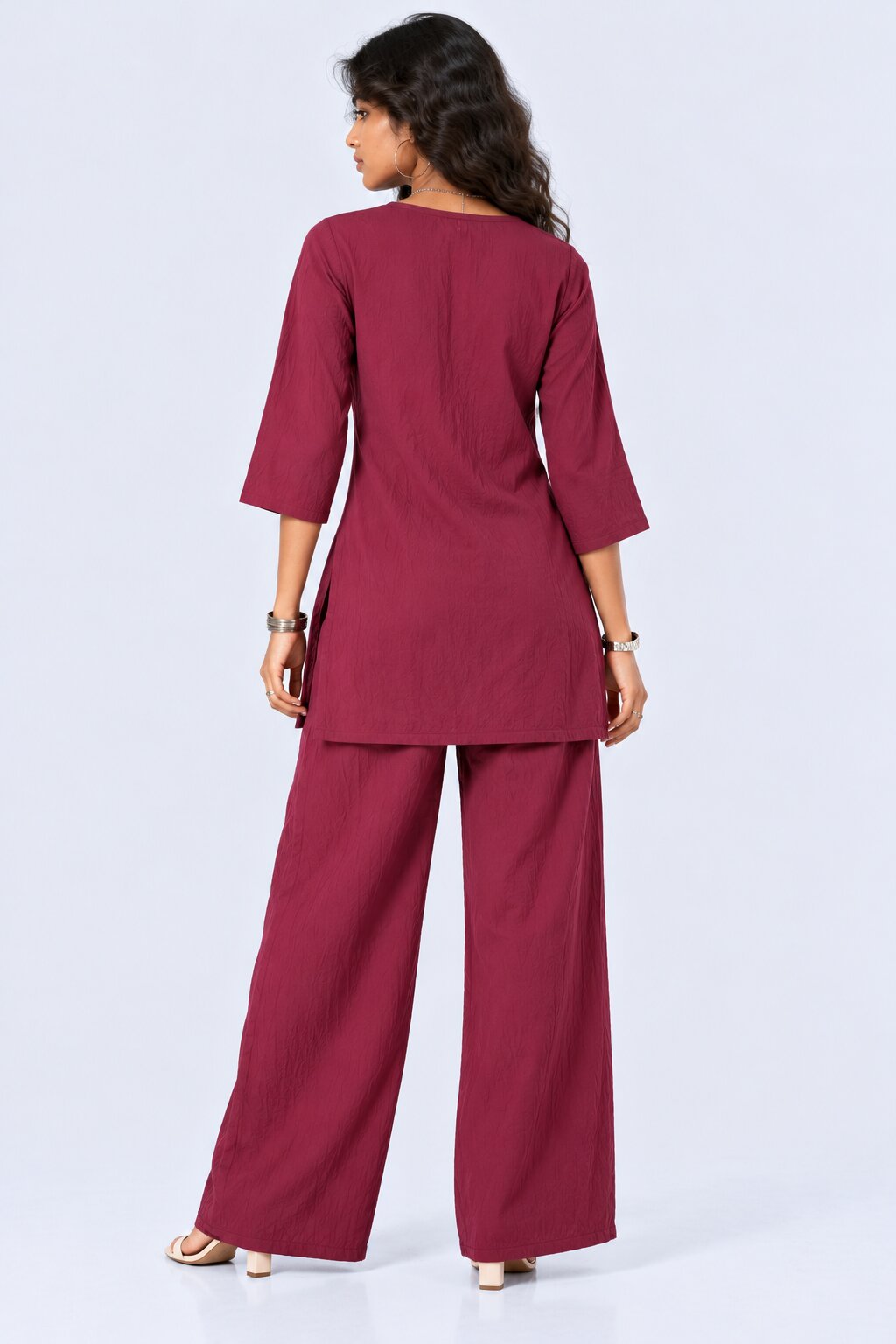 Womens Wine Floral Kurta Set - Image 5