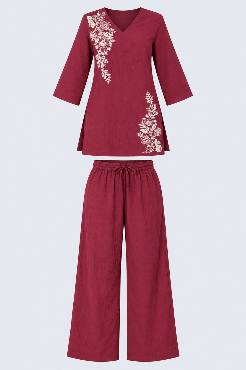 Womens Wine Floral Kurta Set - Image 7