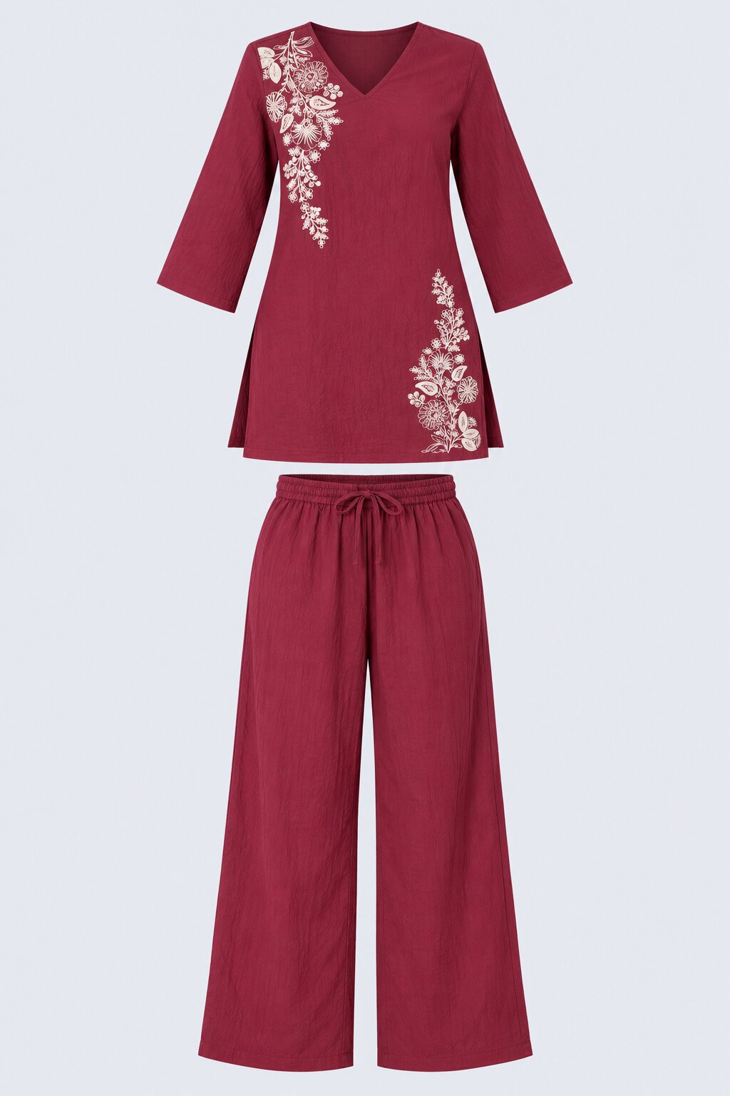 Womens Wine Floral Kurta Set - Image 7