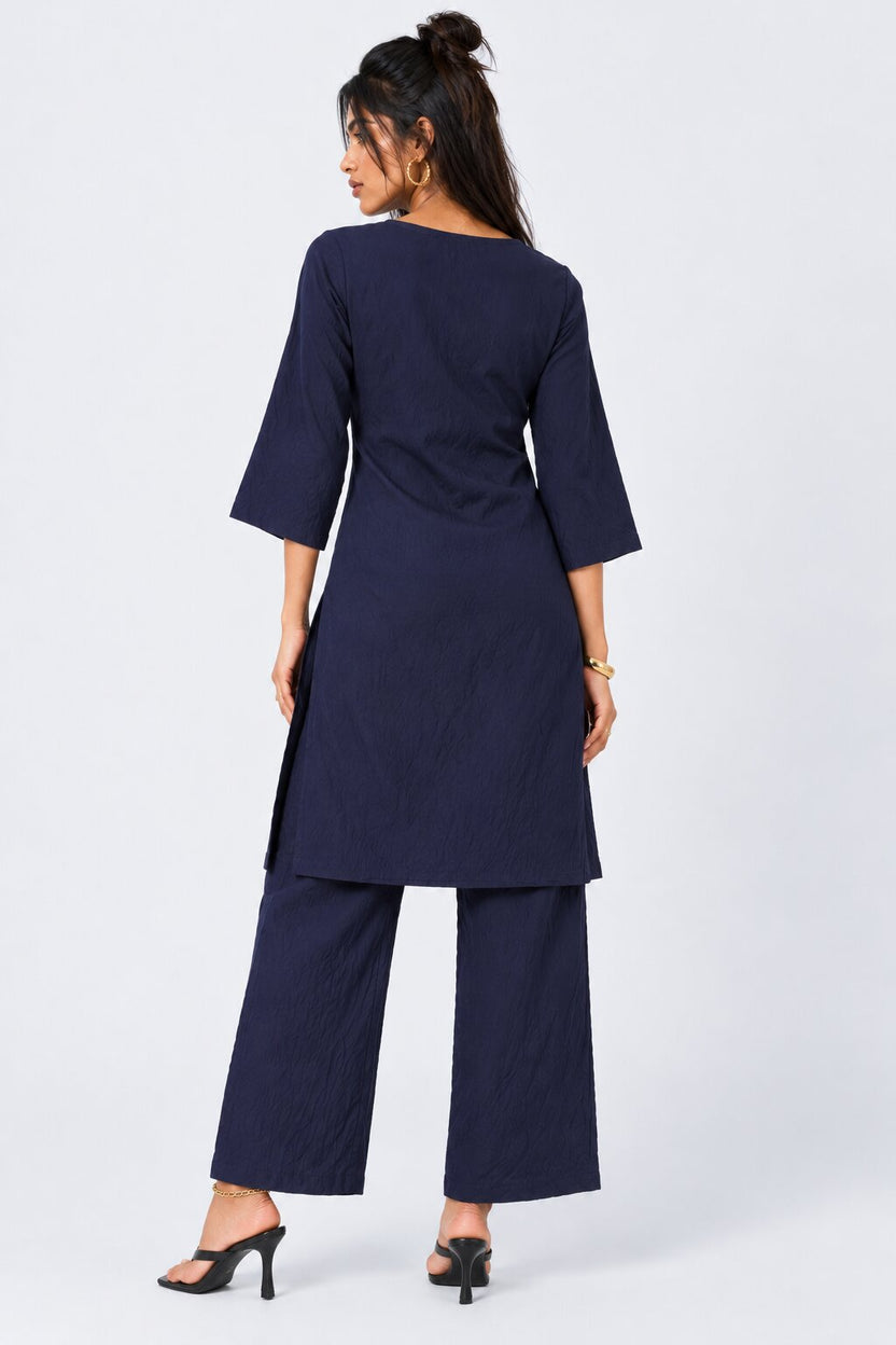Womens Navy Floral Kurta Set - Image 4