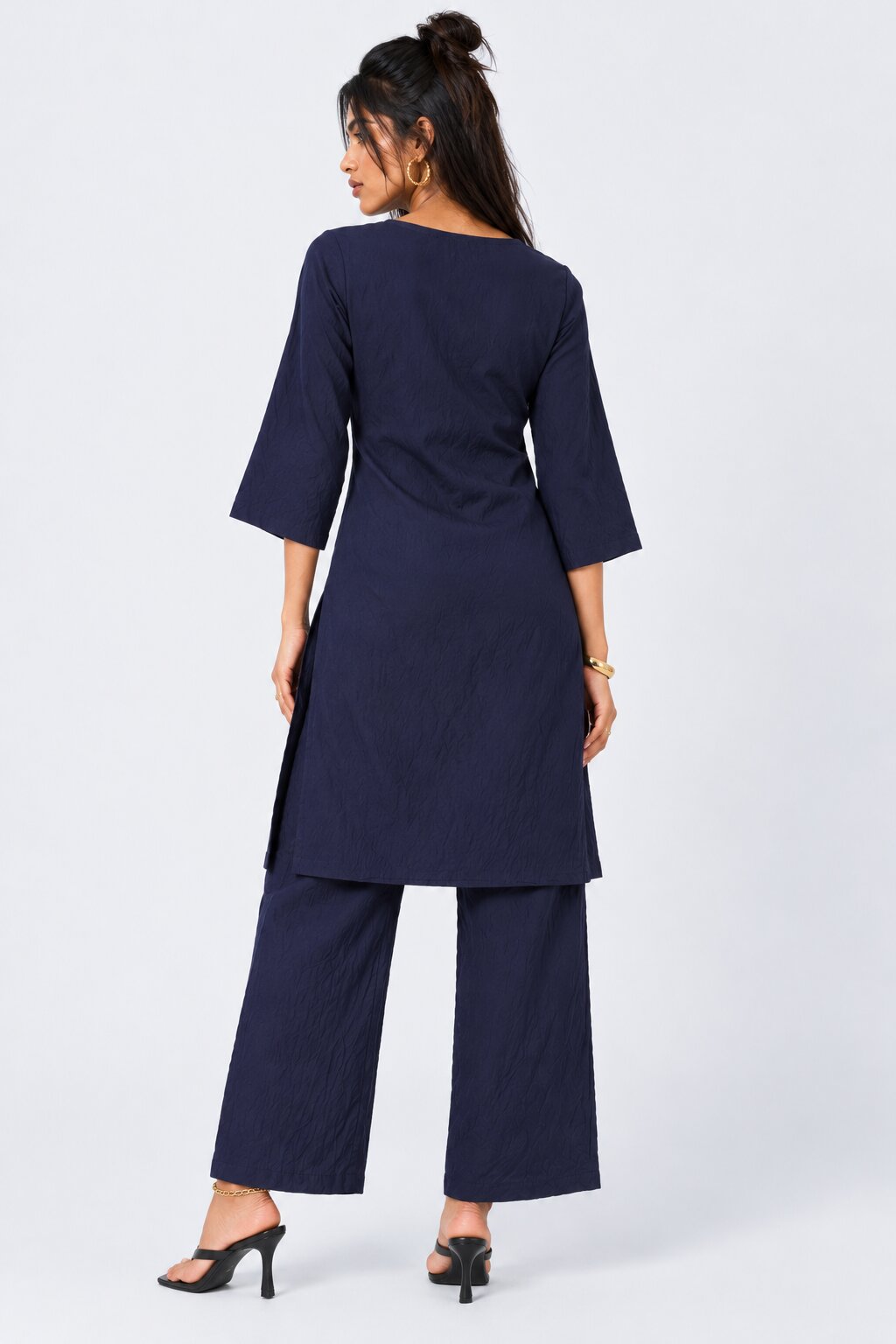 Womens Navy Floral Kurta Set - Image 4