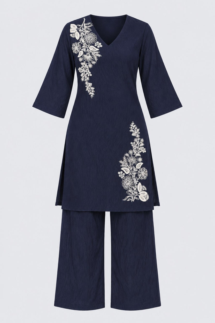 Womens Navy Floral Kurta Set - Image 6