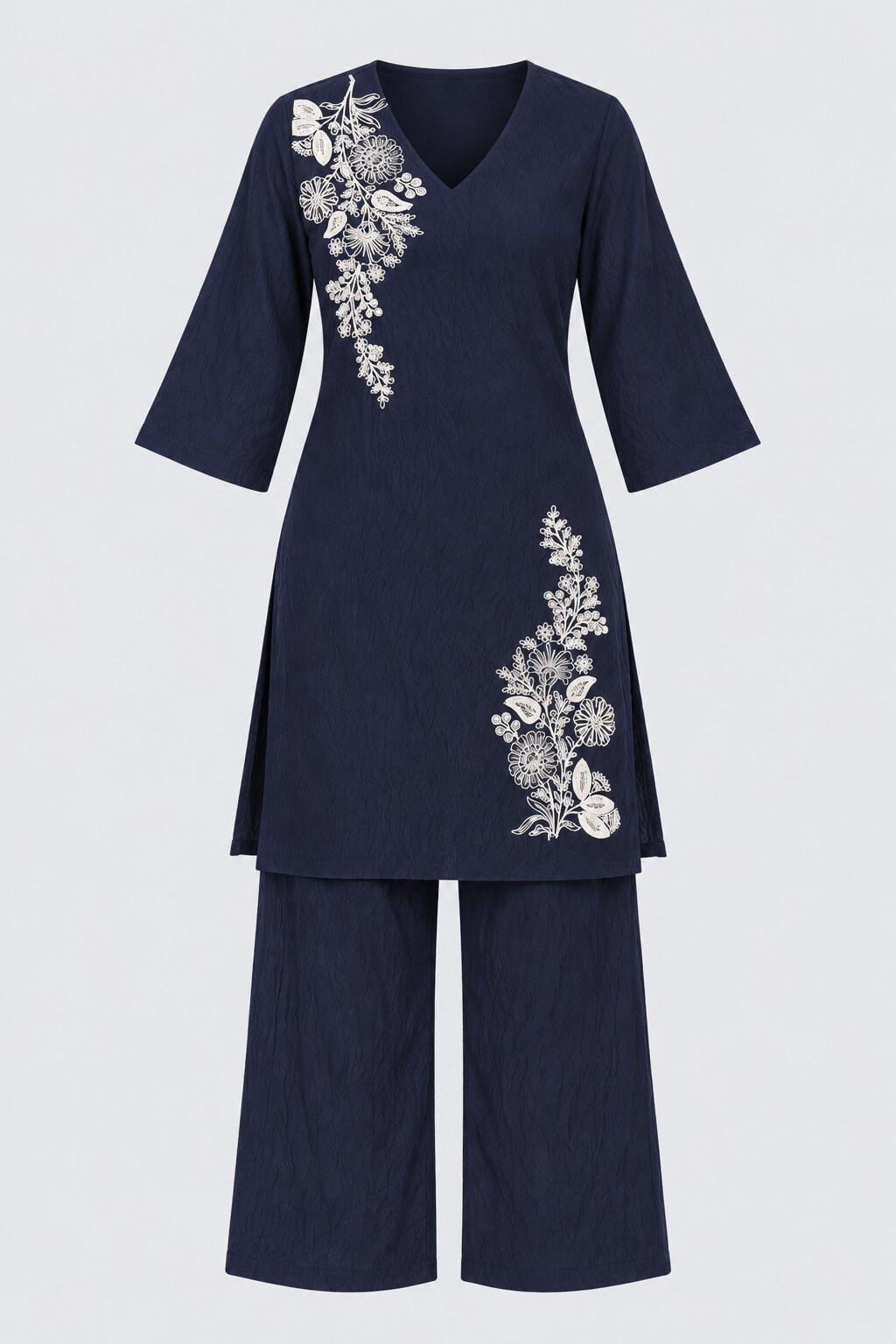 Womens Navy Floral Kurta Set - Image 6