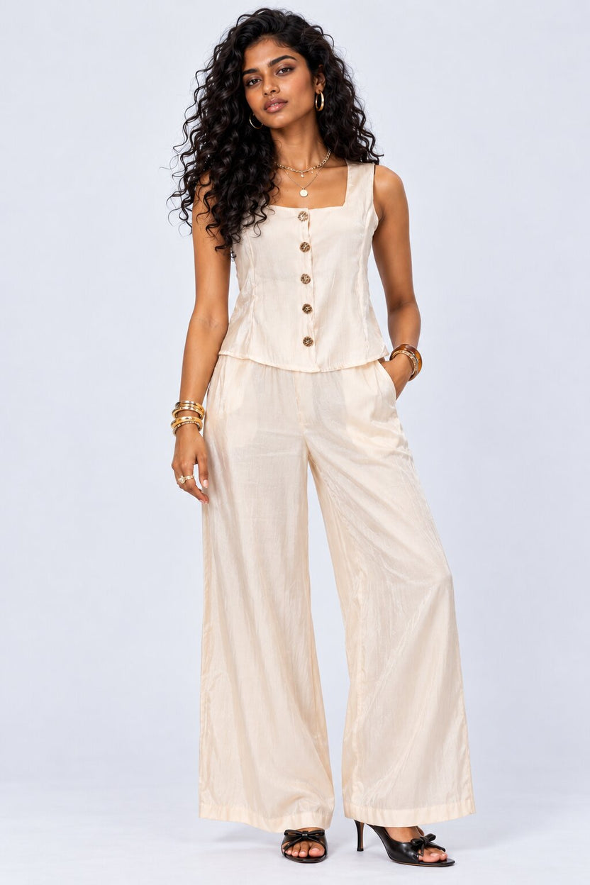 Womens Off White Shoulder Straps Co Ord Set - Image 2