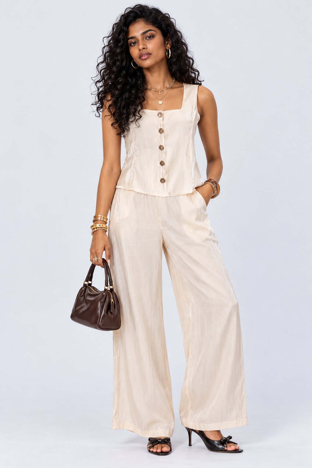 Womens Off White Shoulder Straps Co Ord Set - Image 6