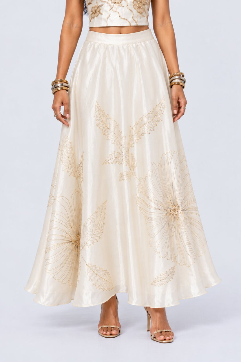 Womens Off White Floral Shimmer Satin Skirt - Image 2