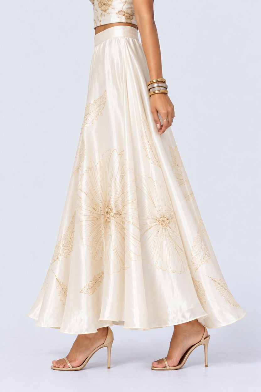Womens Off White Floral Shimmer Satin Skirt - Image 4