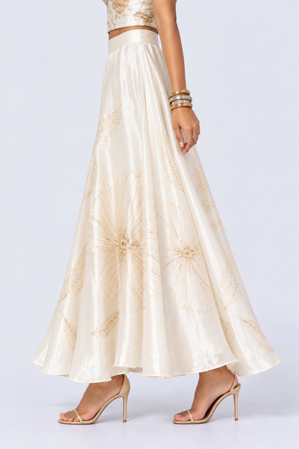 Womens Off White Floral Shimmer Satin Skirt - Image 4