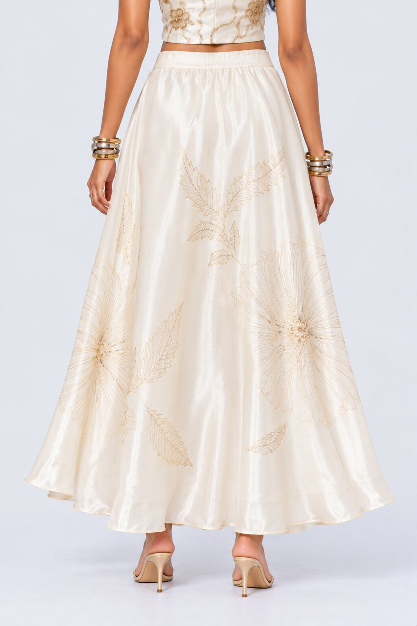 Womens Off White Floral Shimmer Satin Skirt - Image 5